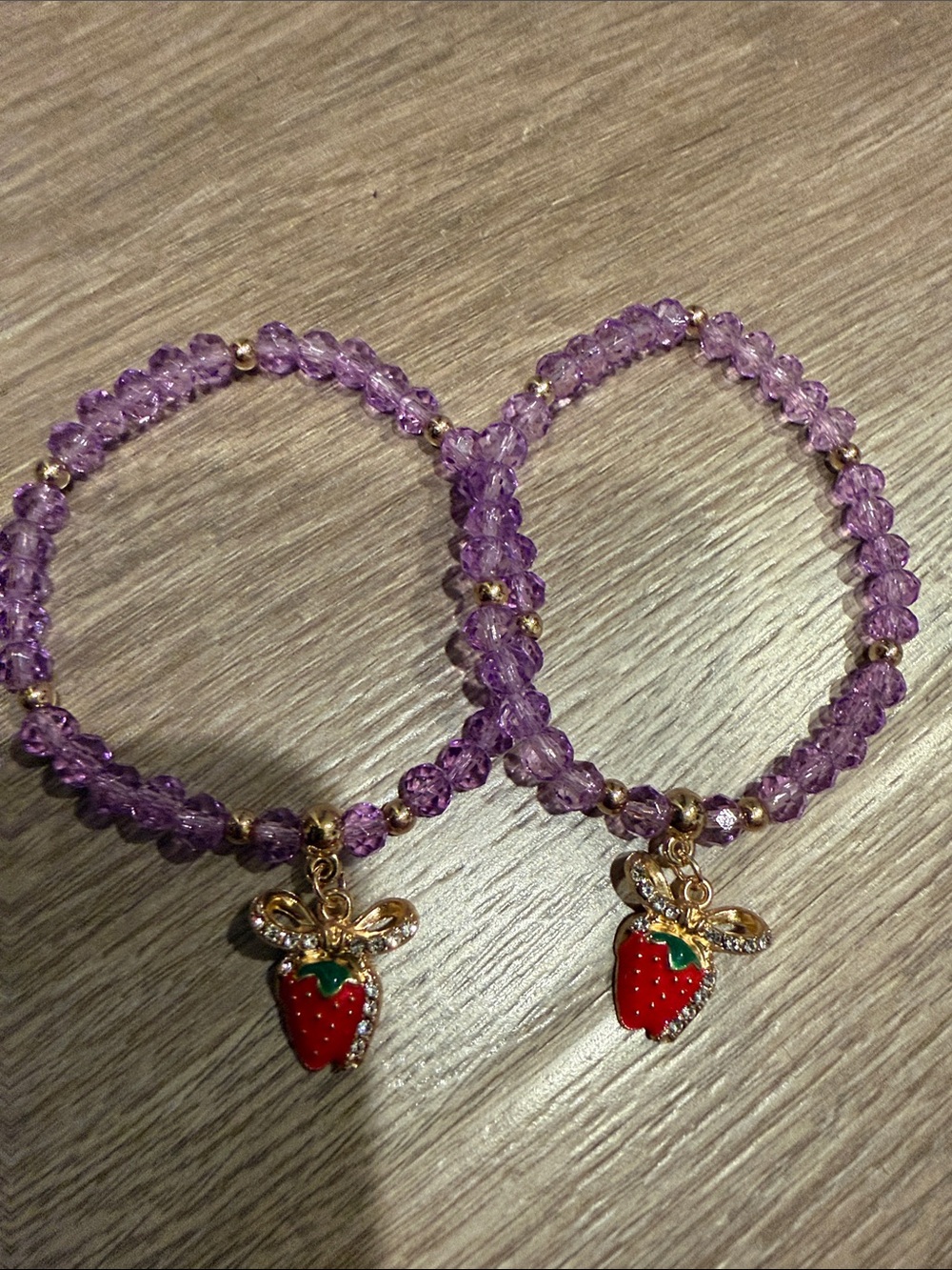 Purple Beaded Strawberry Charm Bracelet Set 2